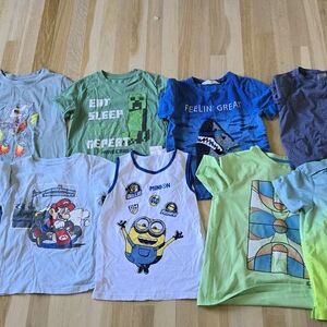 Blue and Green Short Sleeve Tees with Graphic Prints